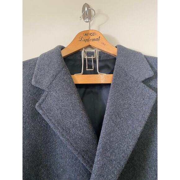 XL ish Vintage Saks Fifth Ave Menswear Cashmere Blend Overcoat Woven Italy Gray - Picture 2 of 8